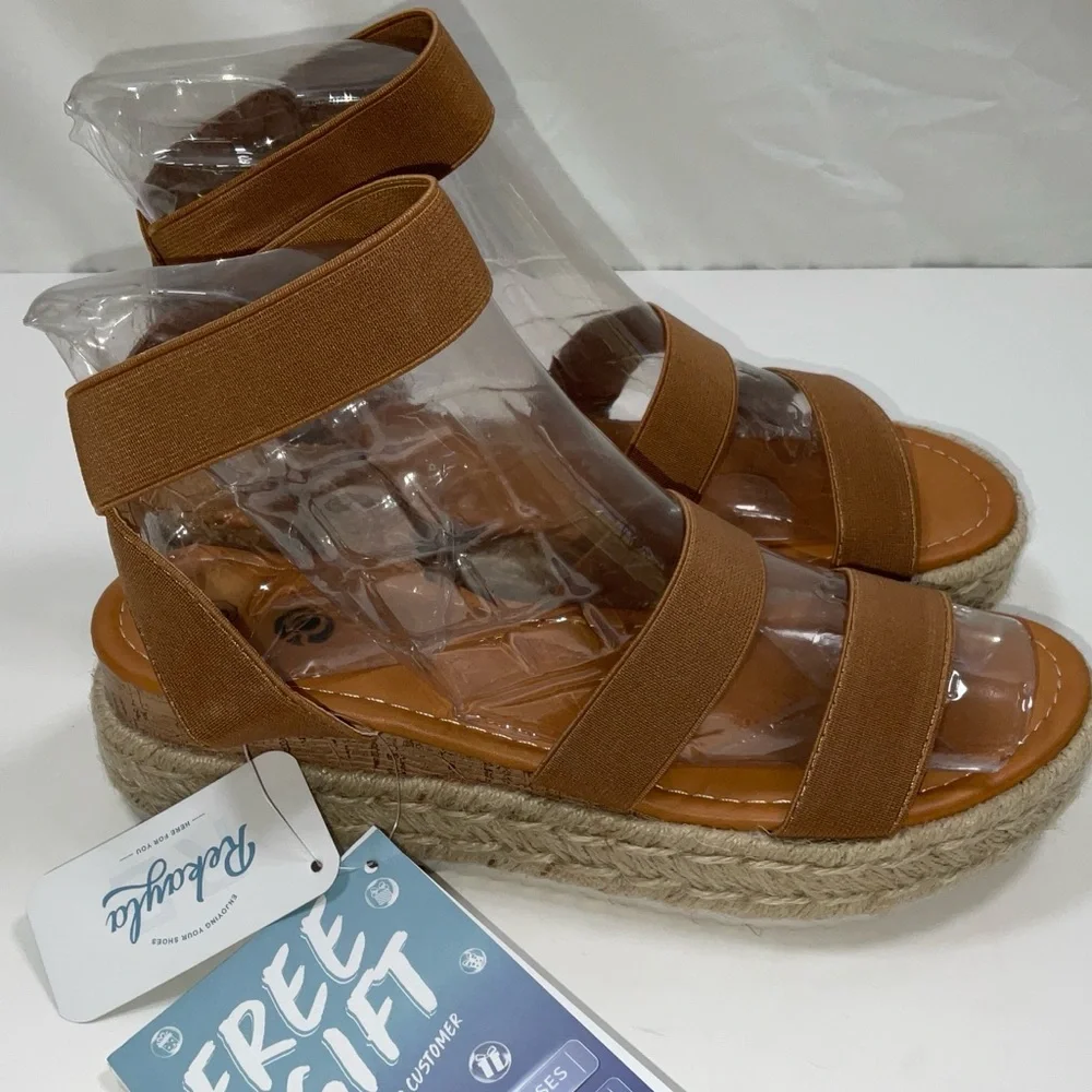 NIB Women’s Rekalya‎ Espadrille Wedge Platform Sandals Elastic Straps Beige 8